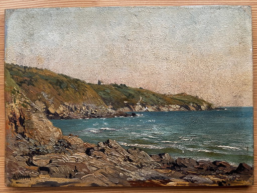 Wirth Henri Prosper, France, Oil Panel 1912, Saint Cast, Pointe De La Garde, Côtes-Du-Nord.