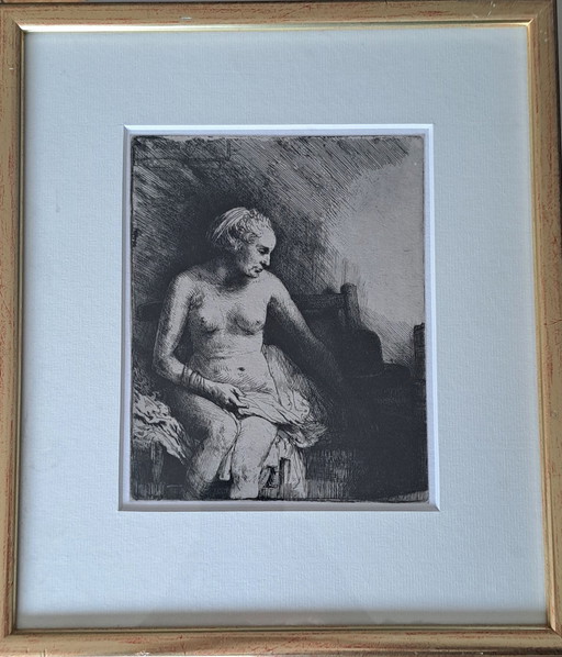 Rembrandt Etching Framed, After The Bath