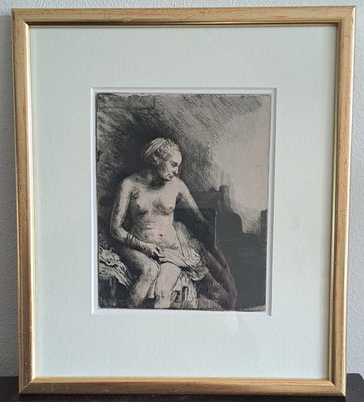 Rembrandt Etching Framed, After The Bath