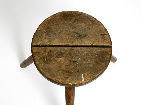 Image 1 of Solid 1930s three-legged industrial stool made of oak