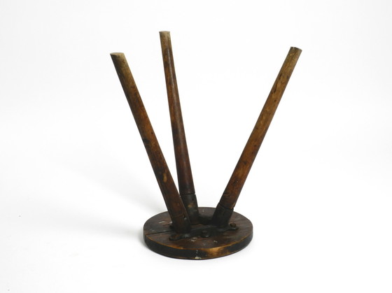 Image 1 of Solid 1930s three-legged industrial stool made of oak