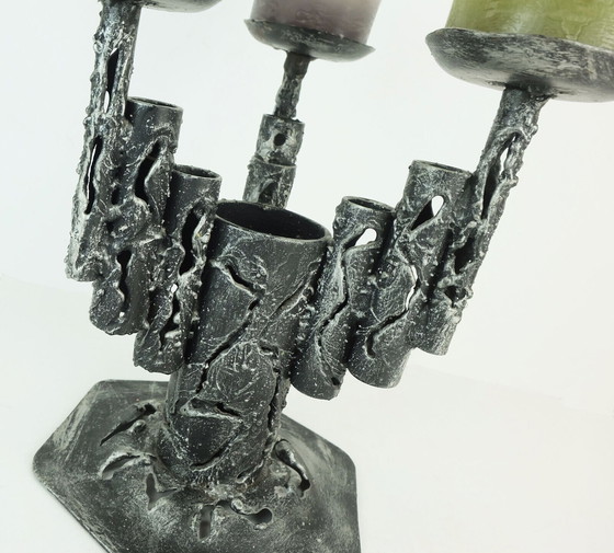 Image 1 of mid century modern brutalist design iron CANDLE HOLDER