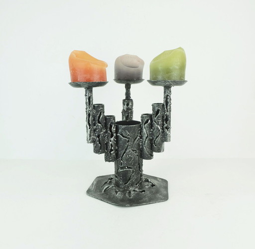 mid century modern brutalist design iron CANDLE HOLDER