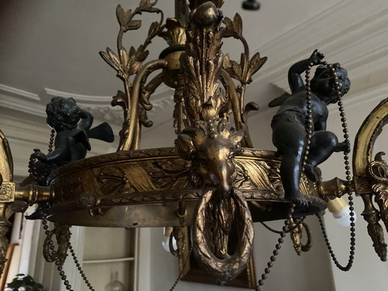 Image 1 of Antique Chandelier With Gorgeous Ornaments And Black Cherubs