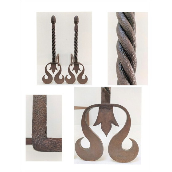 Image 1 of Par de morillos esculturales de hierro fundido con cabezas retorcidas, Francia