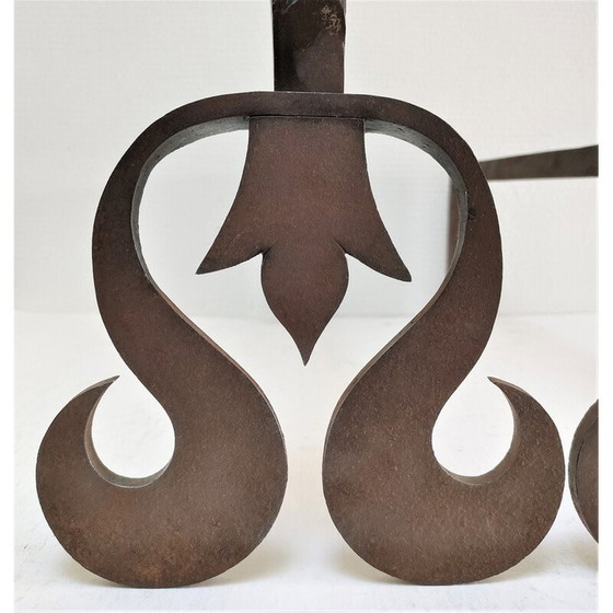 Image 1 of Par de morillos esculturales de hierro fundido con cabezas retorcidas, Francia