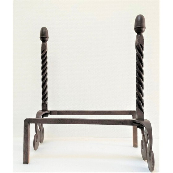 Image 1 of Par de morillos esculturales de hierro fundido con cabezas retorcidas, Francia