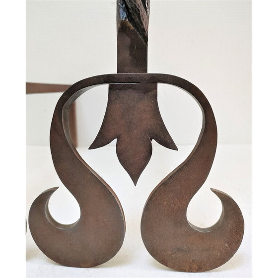 Image 1 of Par de morillos esculturales de hierro fundido con cabezas retorcidas, Francia
