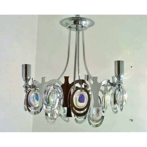 Vintage chrome steel chandelier by Gaetano Sciolari, 1960