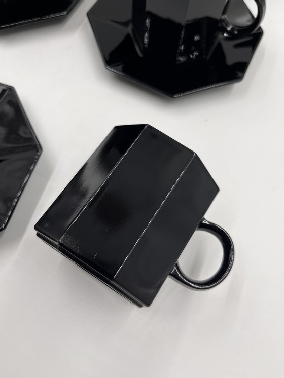 Image 1 of Set Of 8 Mugs And Coasters Black