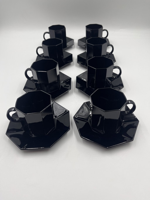 Set Of 8 Mugs And Coasters Black