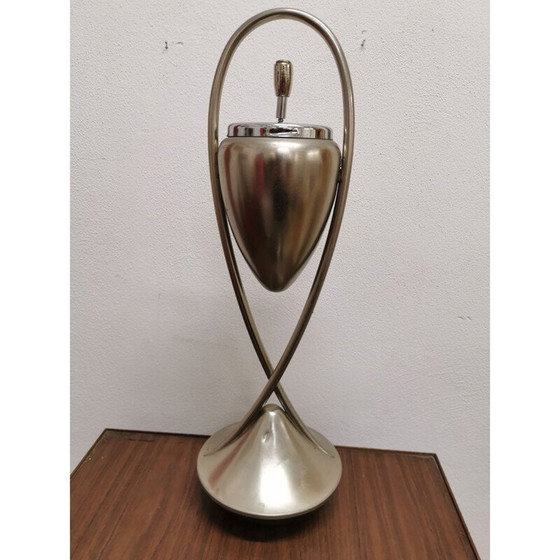 Image 1 of Vintage polished metal floor ashtray with non-tilting cast iron base, 1970