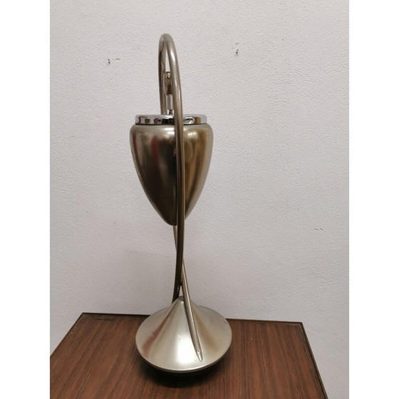 Image 1 of Vintage polished metal floor ashtray with non-tilting cast iron base, 1970