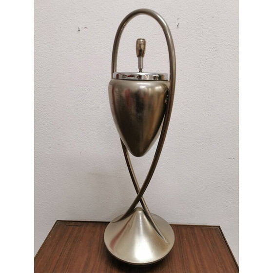 Image 1 of Vintage polished metal floor ashtray with non-tilting cast iron base, 1970