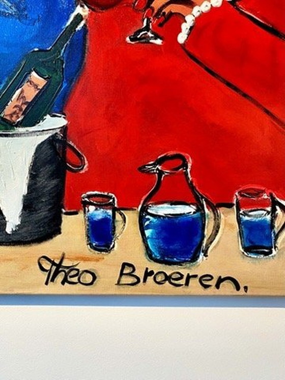 Image 1 of Theo Broeren "Avondje Uit" - Original Painting On Canvas - 100Cm X 160Cm - With Certificate Of Authenticity