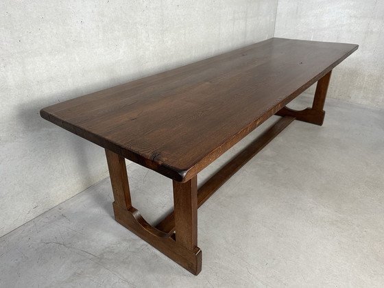 Image 1 of Vintage brutalist XL dining table in oak (10 people)