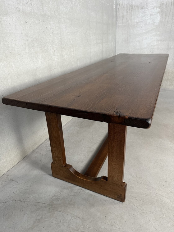 Image 1 of Table de salle à manger vintage brutaliste XL en chêne (10 personnes)