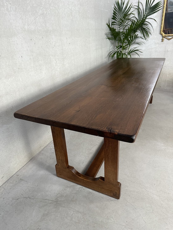 Image 1 of Vintage brutalist XL dining table in oak (10 people)