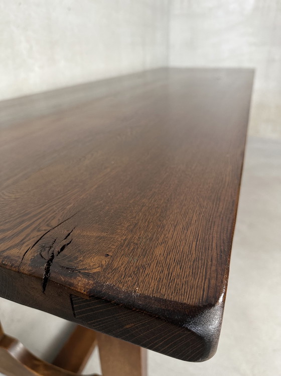 Image 1 of Table de salle à manger vintage brutaliste XL en chêne (10 personnes)