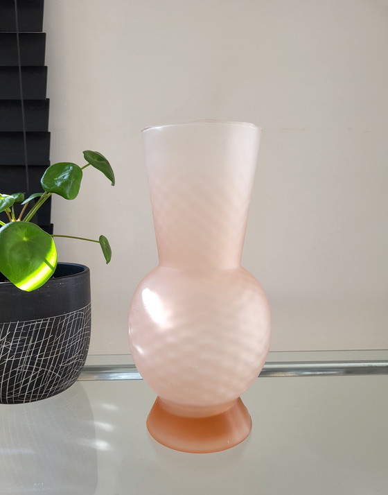 Image 1 of Midcentury Italian design frosted glass vase Empoli, Italy from the 1960s