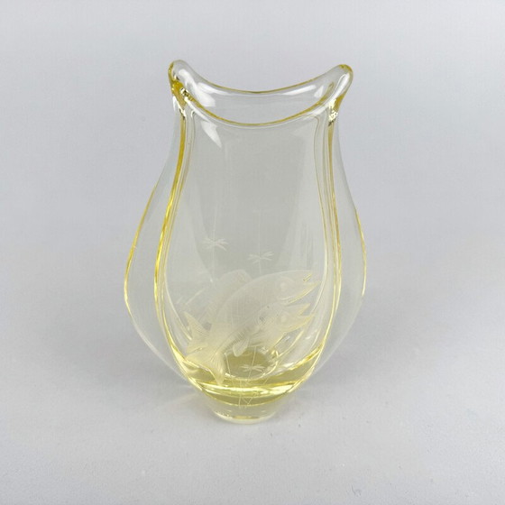 Image 1 of Vintage engraved glass vase by Zbs Glasswork, Czechoslovakia 1950