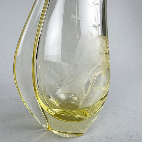 Image 1 of Vintage engraved glass vase by Zbs Glasswork, Czechoslovakia 1950