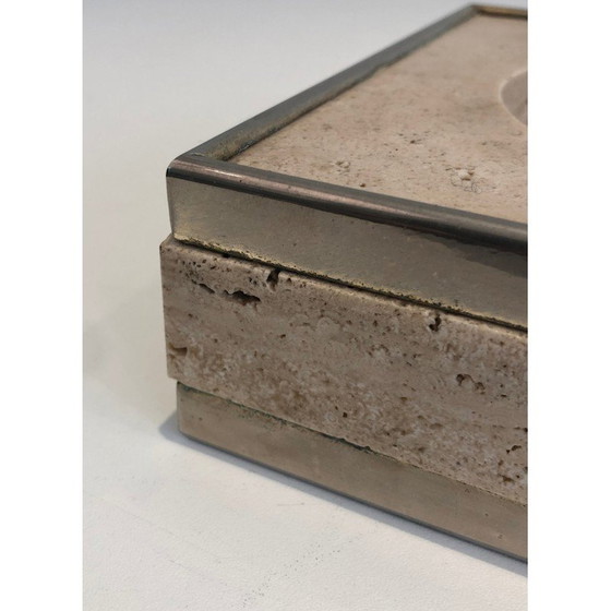 Image 1 of Travertine and chrome vide-poche. French work. Circa 1970