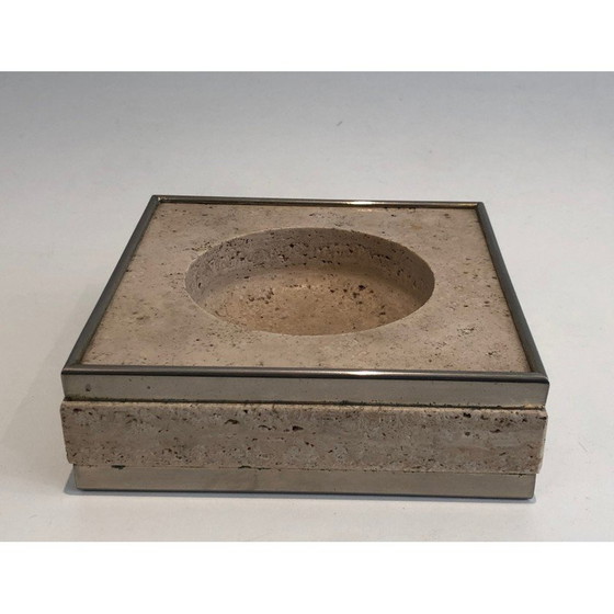 Image 1 of Travertine and chrome vide-poche. French work. Circa 1970