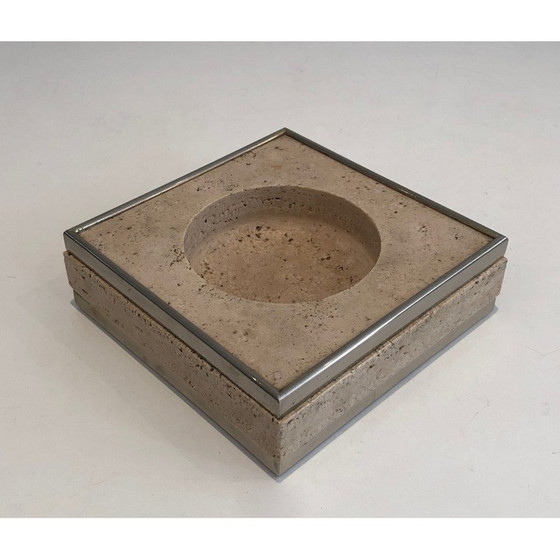 Image 1 of Travertine and chrome vide-poche. French work. Circa 1970