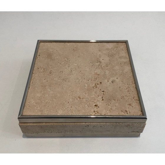 Image 1 of Travertine and chrome vide-poche. French work. Circa 1970