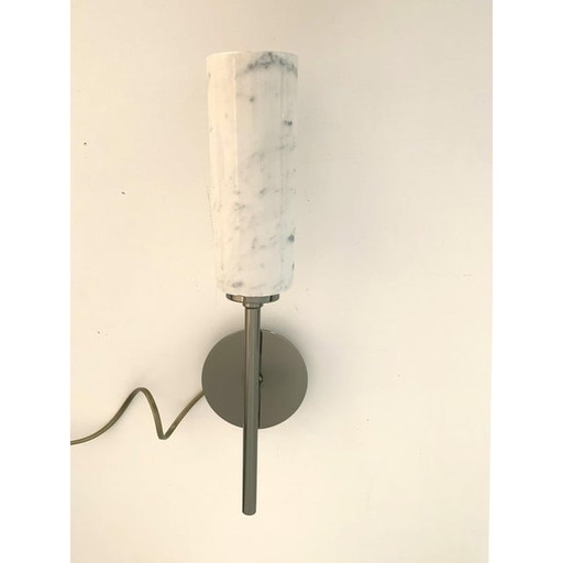 Set Of Two Contemporary Black Nickel Carrara Marble Wall Sconces