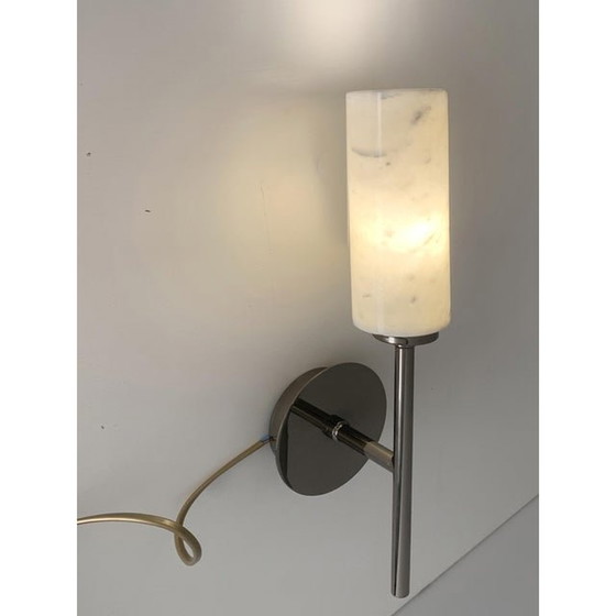 Image 1 of Set Of Two Contemporary Black Nickel Carrara Marble Wall Sconces