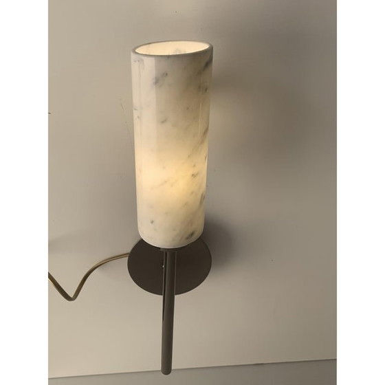 Image 1 of Set Of Two Contemporary Black Nickel Carrara Marble Wall Sconces