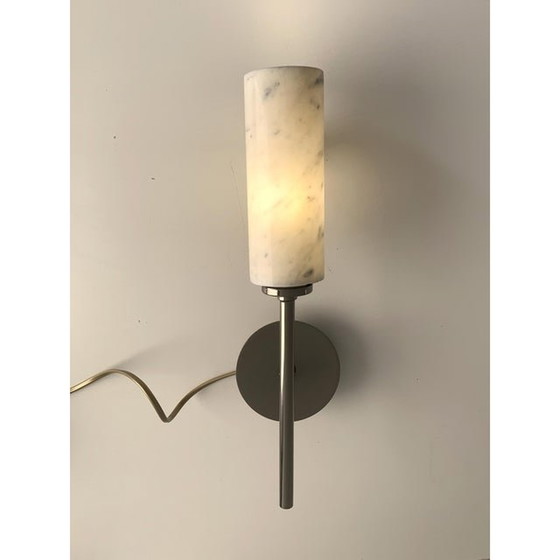 Image 1 of Set Of Two Contemporary Black Nickel Carrara Marble Wall Sconces