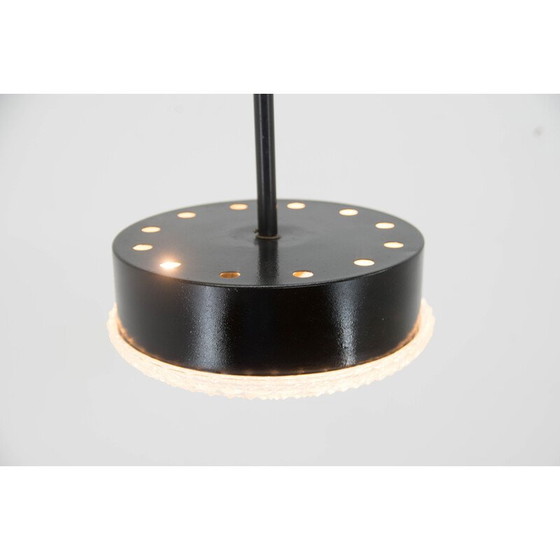 Image 1 of Pair of black metal and glass vintage pendant lamp, Czechoslovakia 1960