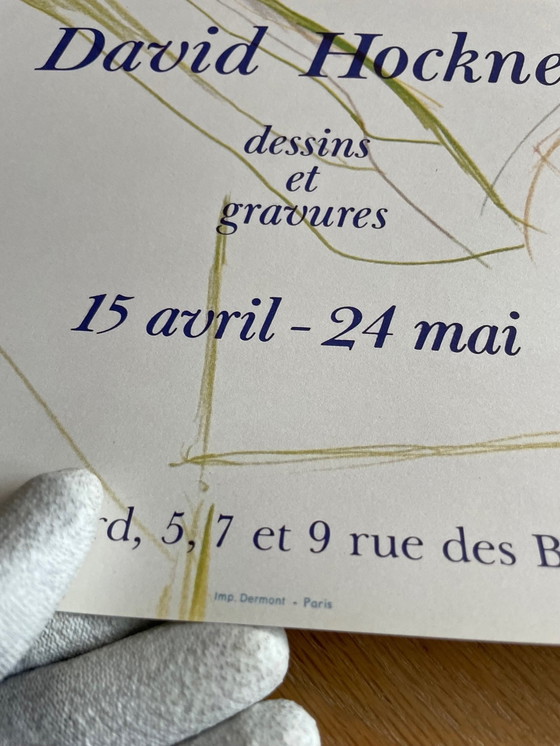 Image 1 of David Hockney, poster della mostra Dessins Et Gravures, imp. Dermont-Paris, stampato in Francia