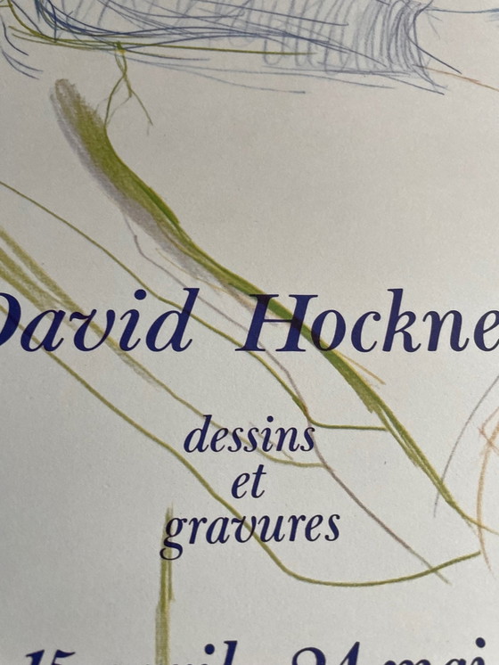 Image 1 of David Hockney, poster della mostra Dessins Et Gravures, imp. Dermont-Paris, stampato in Francia