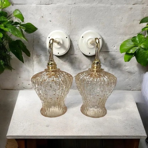 Set Of 2 Gold Glass Wall Sconces