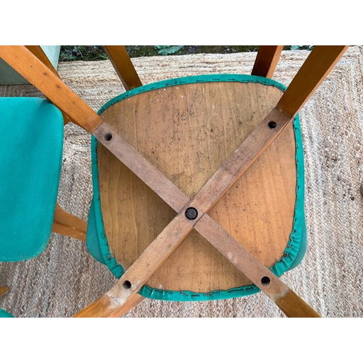 Set of 4 vintage vinyl wooden chairs