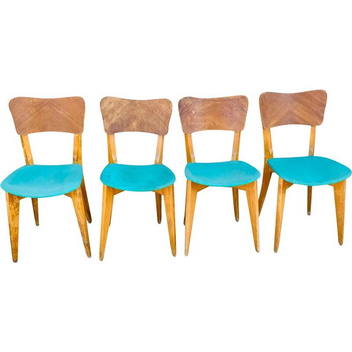 Set of 4 vintage vinyl wooden chairs