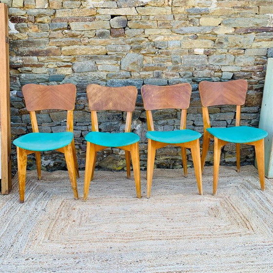 Image 1 of Set di 4 sedie vintage in legno e vinile