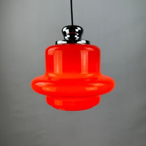 Hustadt Leuchten Pendant Light - Red Opaline Glass, 1960