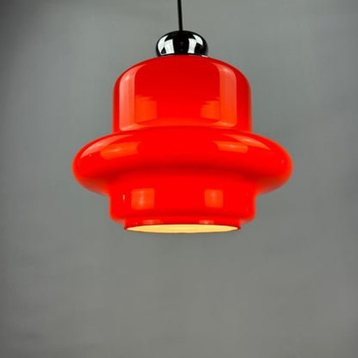 Hustadt Leuchten Pendant Light - Red Opaline Glass, 1960