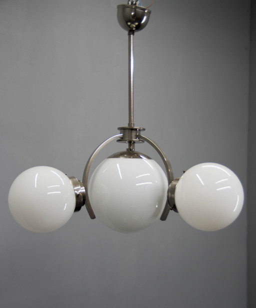 Art Deco / Functionalist Nickel Chandelier, 1930S