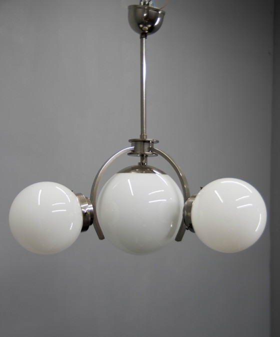 Image 1 of Art Deco / Functionalist Nickel Chandelier, 1930S