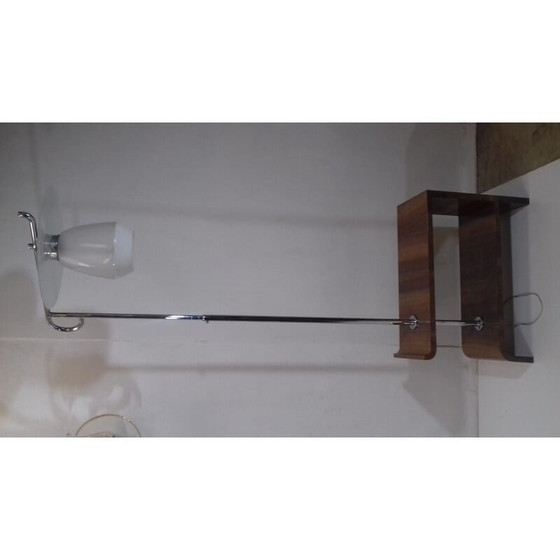 Image 1 of Vintage Art Deco floor lamp in steel, wood and glass by Jindřich Halabala, Czechoslovakia 1930