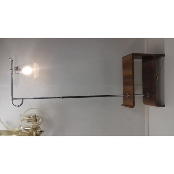 Image 1 of Vintage Art Deco floor lamp in steel, wood and glass by Jindřich Halabala, Czechoslovakia 1930