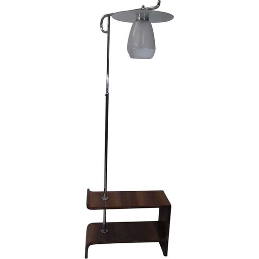 Vintage Art Deco floor lamp in steel, wood and glass by Jindřich Halabala, Czechoslovakia 1930