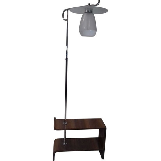 Image 1 of Vintage Art Deco floor lamp in steel, wood and glass by Jindřich Halabala, Czechoslovakia 1930