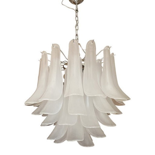 Contemporary Sanded “Selle” Murano Glass Chandelier In Mazzega Style